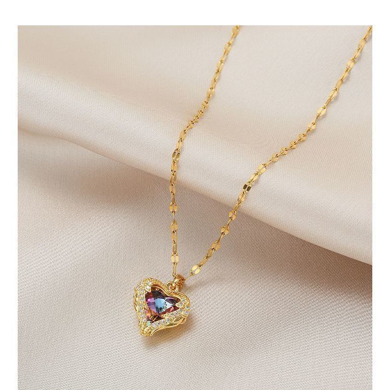 New Ocean Heart Titanium Steel Necklace Fashion 18K Gold Clavicle Chain