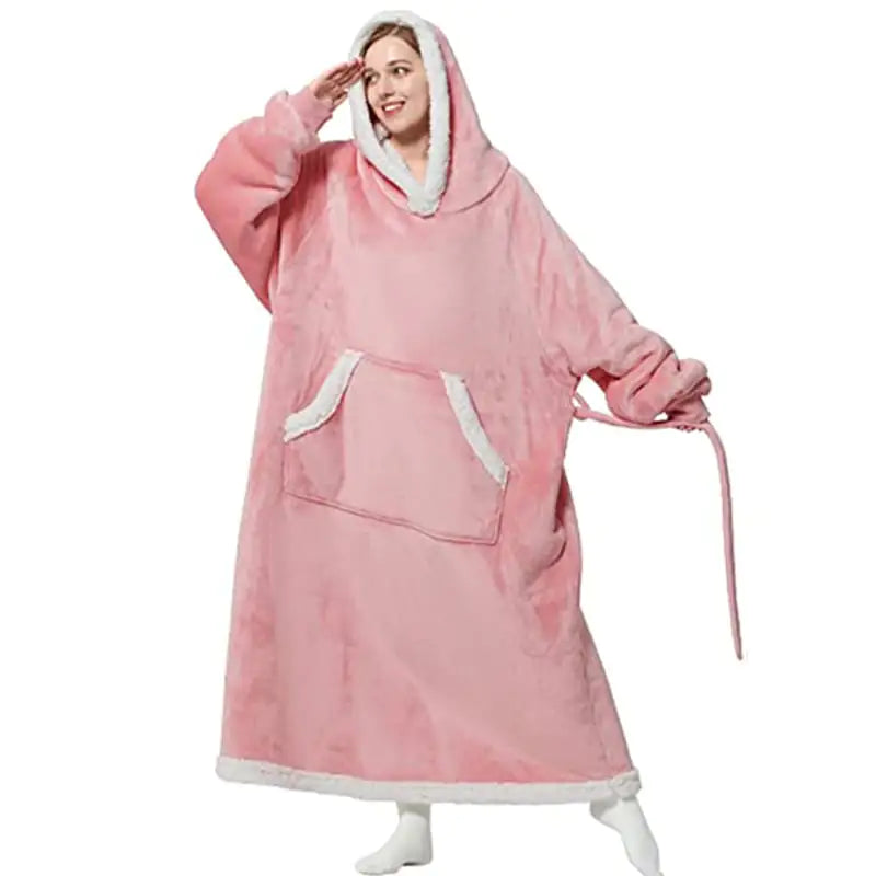 Oversized Wearable Blanket Hoodie with Button Front for Adults | Cozy Fleece Lounge Hoodie for Women & Men