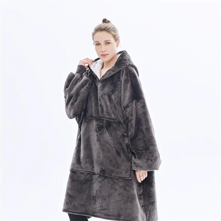 2-in-1 Fleece Hoodie & Blanket Set for Adults | Wearable Hooded Blanket for Camping, Lounging, Gifts