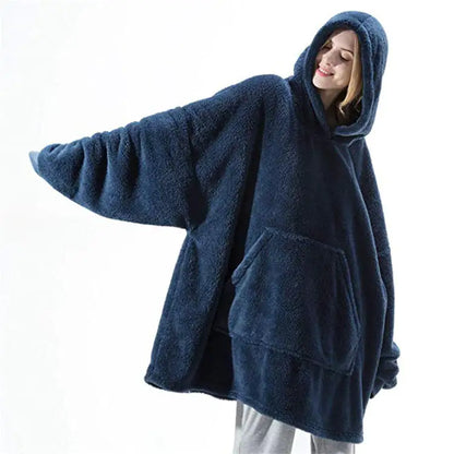 Oversized Fleece Hoodie Blanket – Comfy Loose Pullover with Big Pocket