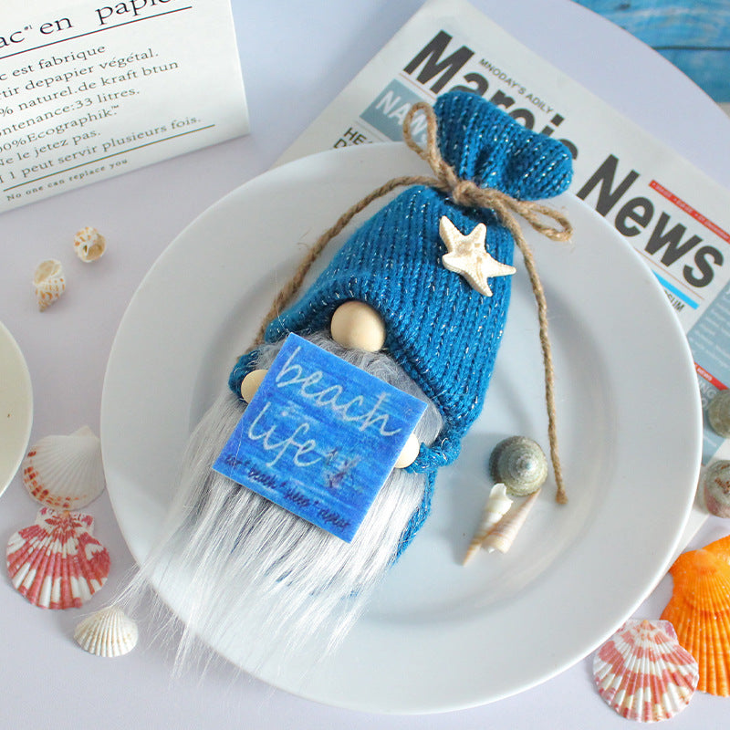 Ocean Festival Rudolf Wooden Board Doll Knitted Hat Starfish Faceless Doll Window Decorative Ornament