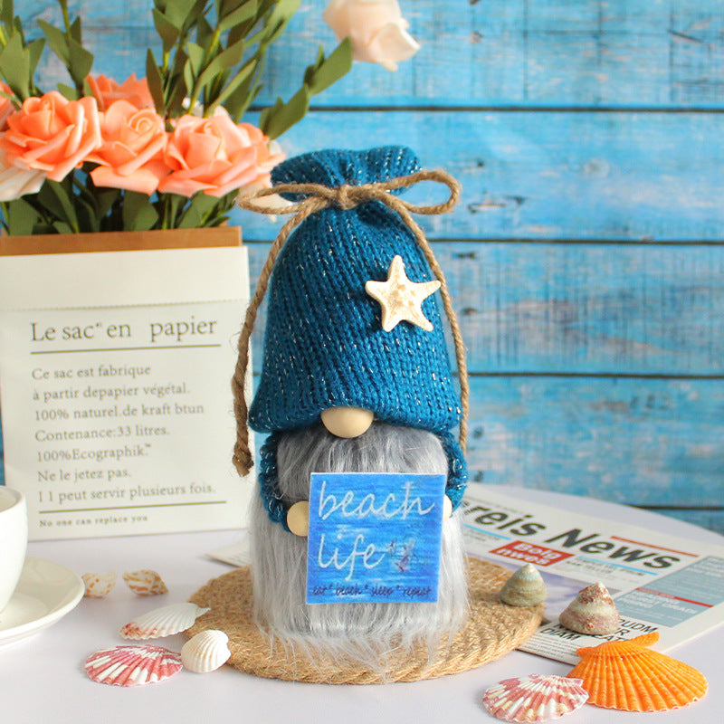 Ocean Festival Rudolf Wooden Board Doll Knitted Hat Starfish Faceless Doll Window Decorative Ornament