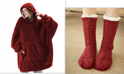 Oversized Fleece Hoodie Blanket – Comfy Loose Pullover with Big Pocket