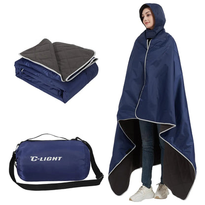C-LIGHT Outdoor Hoodie Blanket – Waterproof Warm Blanket for Camping, Picnic & Stadium (79"x59")