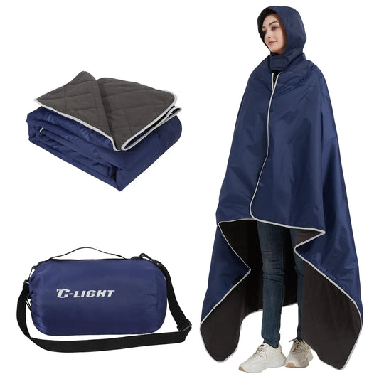 C-LIGHT Outdoor Hoodie Blanket – Waterproof Warm Blanket for Camping, Picnic & Stadium (79"x59")