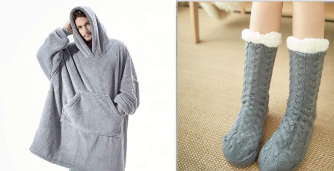 Oversized Fleece Hoodie Blanket – Comfy Loose Pullover with Big Pocket