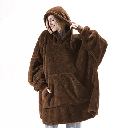 Oversized Fleece Hoodie Blanket – Comfy Loose Pullover with Big Pocket