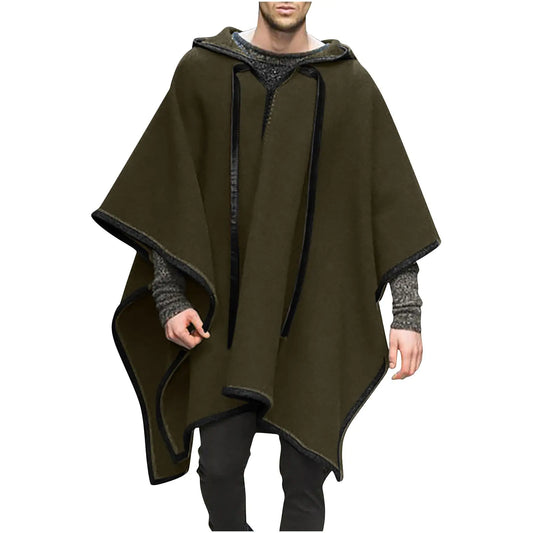 QUNPIU Alpaca Poncho for Men – Mexican Hooded Western Pullover Blanket Coat