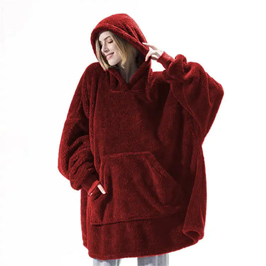Oversized Fleece Hoodie Blanket – Comfy Loose Pullover with Big Pocket