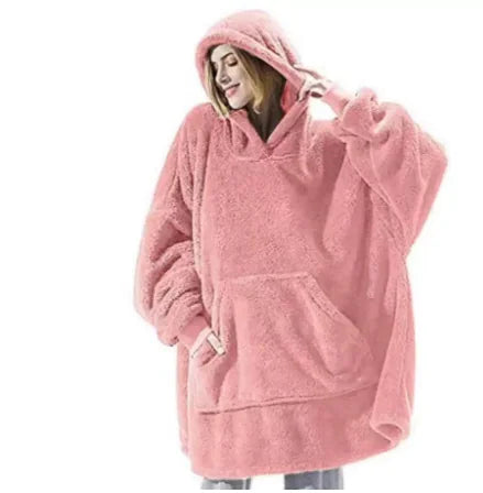 Oversized Fleece Hoodie Blanket – Comfy Loose Pullover with Big Pocket