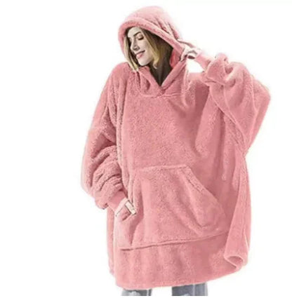 Oversized Fleece Hoodie Blanket – Comfy Loose Pullover with Big Pocket
