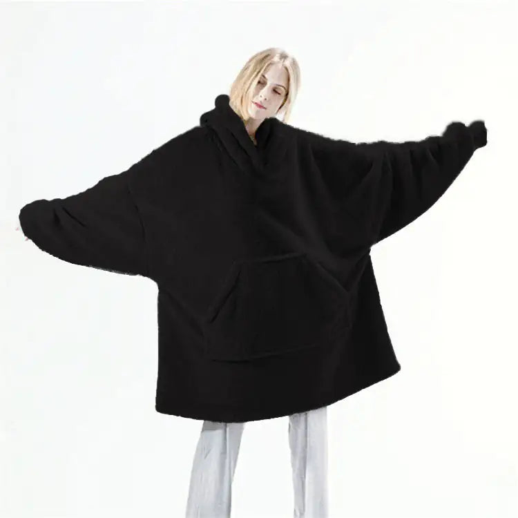 Oversized Fleece Hoodie Blanket – Comfy Loose Pullover with Big Pocket