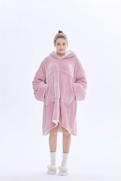 2-in-1 Fleece Hoodie & Blanket Set for Adults | Wearable Hooded Blanket for Camping, Lounging, Gifts