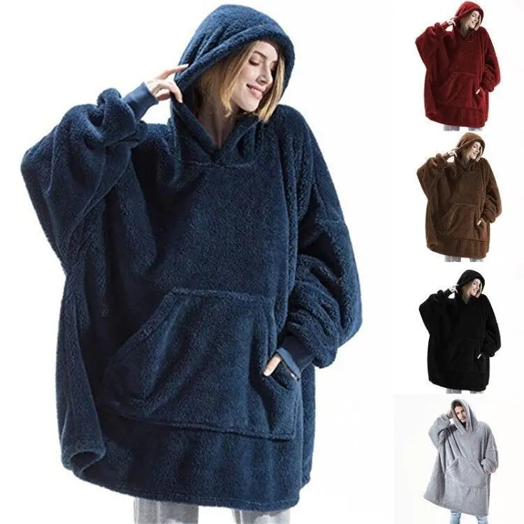 Oversized Fleece Hoodie Blanket – Comfy Loose Pullover with Big Pocket
