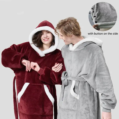 Oversized Wearable Blanket Hoodie with Button Front for Adults | Cozy Fleece Lounge Hoodie for Women & Men