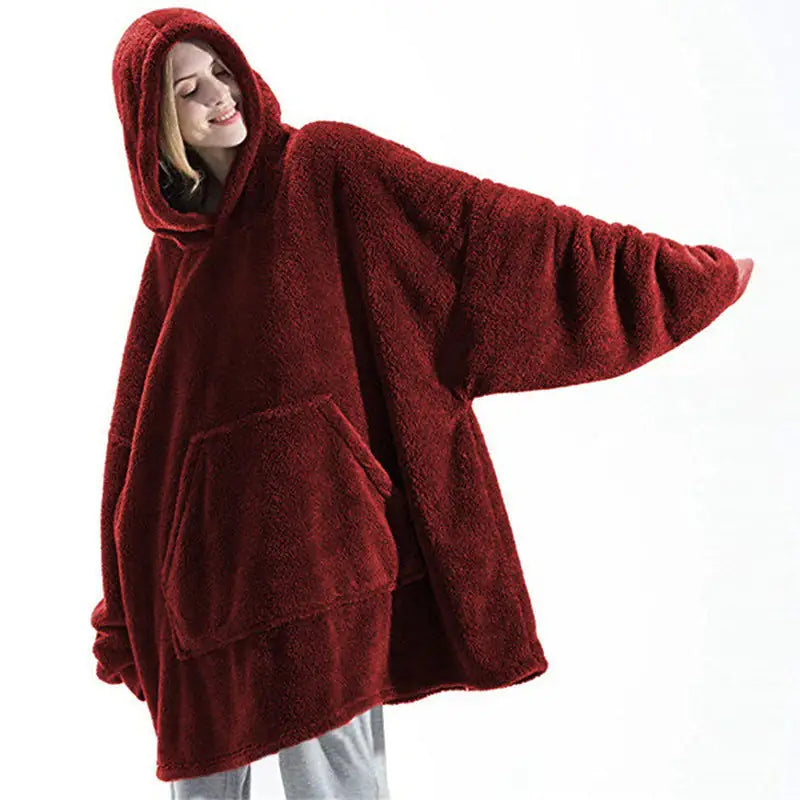 Oversized Fleece Hoodie Blanket – Comfy Loose Pullover with Big Pocket