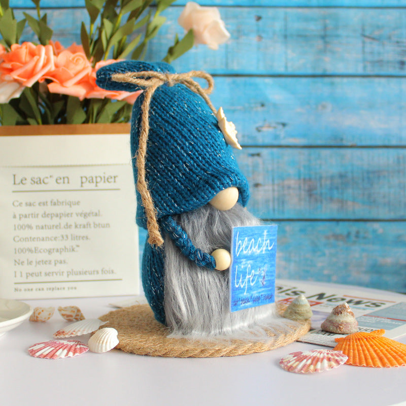 Ocean Festival Rudolf Wooden Board Doll Knitted Hat Starfish Faceless Doll Window Decorative Ornament