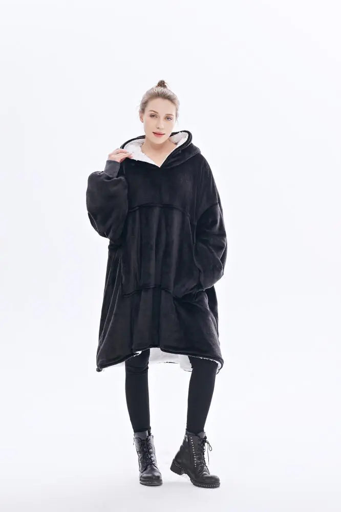 2-in-1 Fleece Hoodie & Blanket Set for Adults | Wearable Hooded Blanket for Camping, Lounging, Gifts
