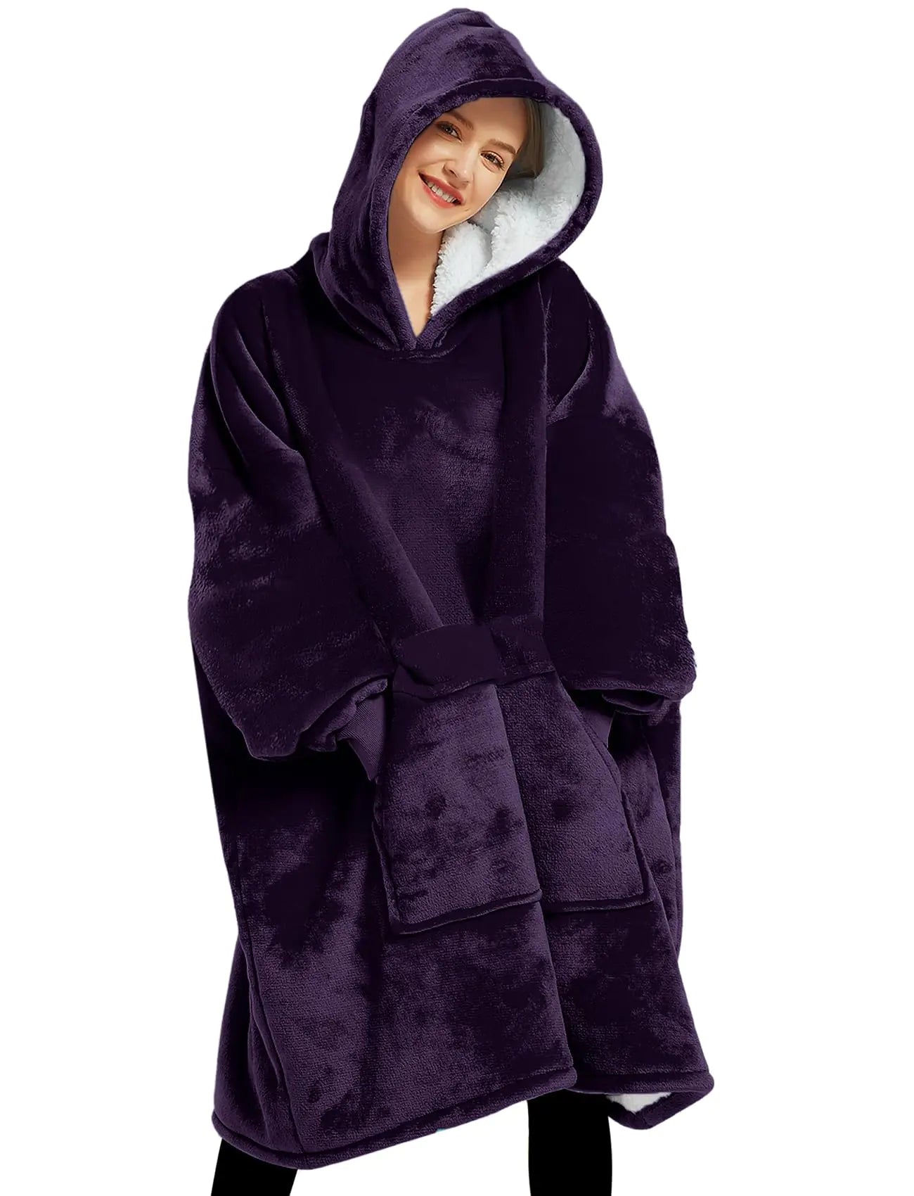 Lzzidou Oversized Blanket Hoodie – Cozy Flannel Sherpa Wearable Sweatshirt for Women
