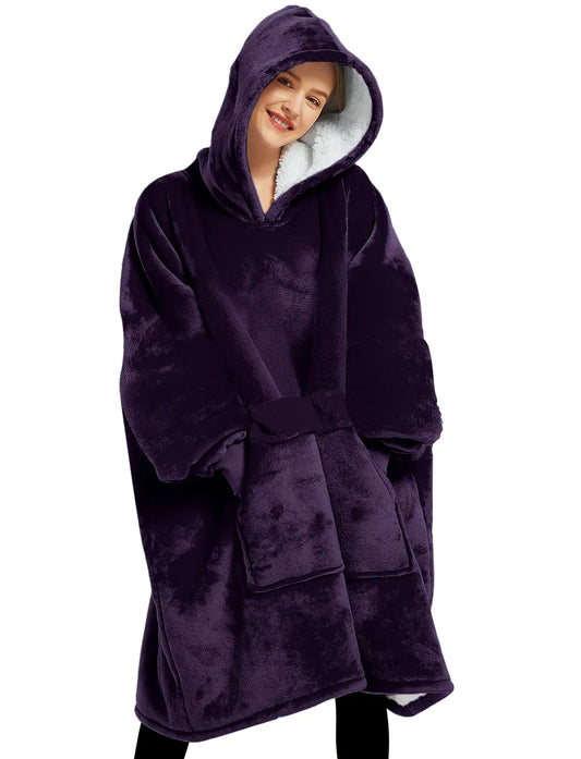 Lzzidou Oversized Blanket Hoodie – Cozy Flannel Sherpa Wearable Sweatshirt for Women