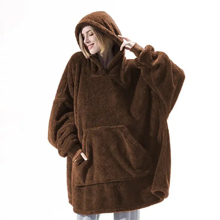 Oversized Fleece Hoodie Blanket – Comfy Loose Pullover with Big Pocket