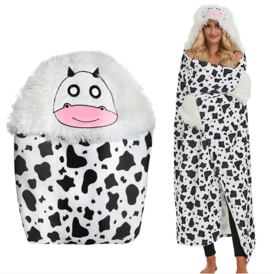 Cozy Critter Wearable Animal Blanket Hoodie for Kids & Adults | Soft Plush Hooded Poncho for Lounging, Gifts